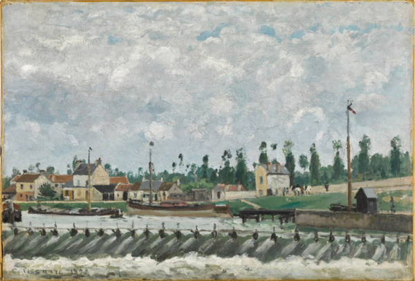 Le Déversoir et l'écluse à Saint-Ouen-L'Aumône, 1872. Creator: Pissarro, Camille (1830-1903).