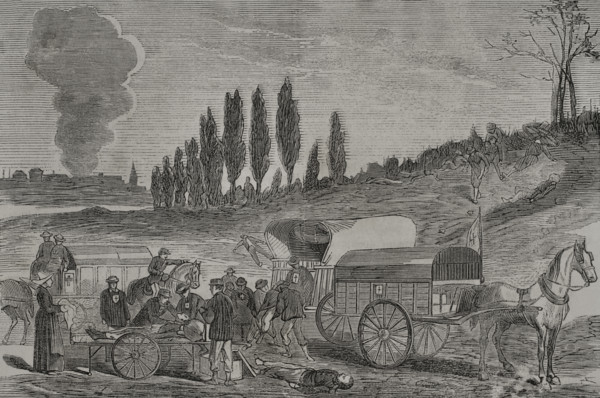 Franco-Prussian War (1870-1871): Burial of the dead by ambulances, 1871. Creator: Unknown.