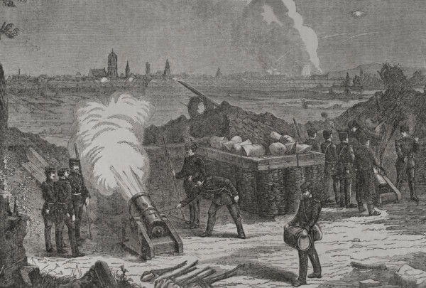 Franco-Prussian War (1870-1871): Siege of Sélestat (Schlettstadt) by Prussian troops, 1871.  Creator: Unknown.