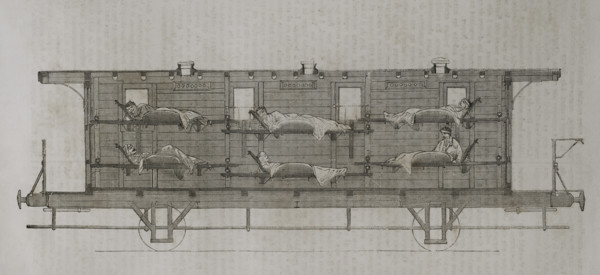 Franco-Prussian War (1870-1871): Casualty transport wagon (longitudinal section), 1871.  Creator: Unknown.