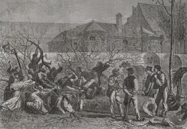 Franco-Prussian War (1870-1871): The besieged cutting down trees round Paris for firewood, 1871.  Creator: Auguste Trichon.