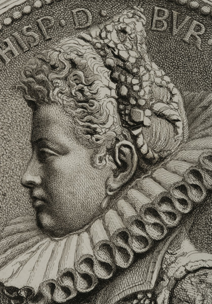 Portrait of Isabella Clara Eugenia (1566-1633), 1879. Creators: Alphonse Charles Masson, Magin Pujadas.