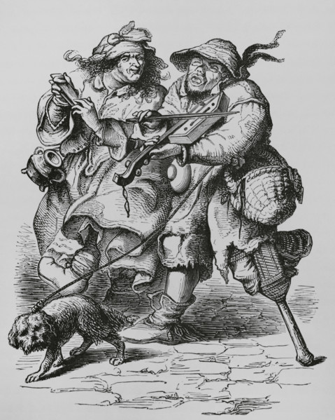 Beggar playing the fiddle, his wife accompanying him with bones, 17th-century (1878). Creator: Unknown.