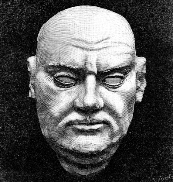 The Luther Celebration: cast of Luther's face, taken after his death..St. Mary's Church, Halle, 1883 Creator: R. Taylor.