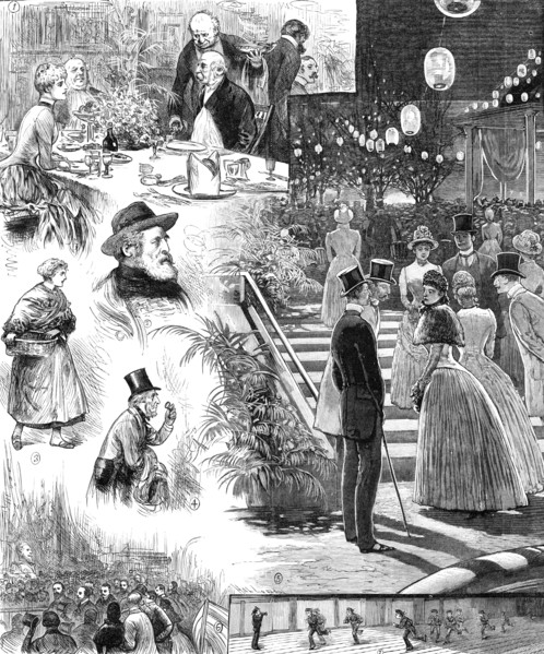 Sketches at the closing of the Fisheries Exhibition, 1883. Creator: Unknown.