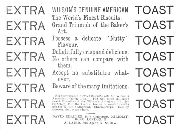 Wilson's Genuine American - Extra Toast, 1883.  Creator: Unknown.