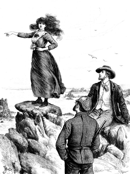 Armorel climbed lightly up the carn and stood upon the highest boulder!, 1890. Creator: R. Taylor.