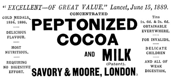 Advertisement for Peptonized Cocoa and Milk, 1890. Creator: Unknown.