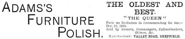 Advertisement for Adam’s Furniture Polish, 1890. Creator: Unknown.