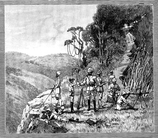 With the Lushai Expedition: signalling party with the heliograph, 1890. Creator: R. Taylor.