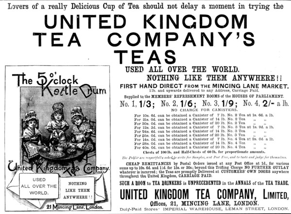 Advertisement for United Kingdom Tea Company’s Teas, 1890. Creator: Unknown.