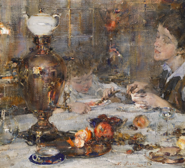 Portrait of Artist's Wife and Daughter, 1925. Creator: Nikolay Feshin.