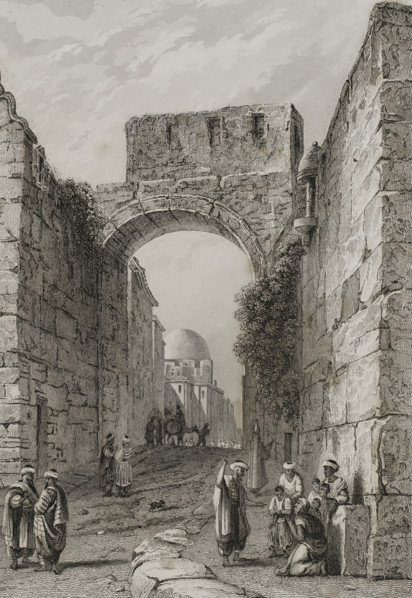 View of a city street, Jerusalem, 1840.  Creator: Charles Nicolas Ransonnette.