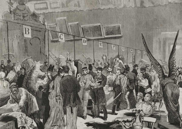 Reception of lots for the National Lottery, to be drawn on 10 January 1879 at the Grand Palais...187 Creators: Bernardo Rico, Juan Comba García.