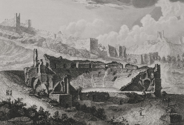 Ruins of the Roman theatre, built around 50 AD, Sagunto, Spain, 1852. Creator: Antonio Roca Sallent.