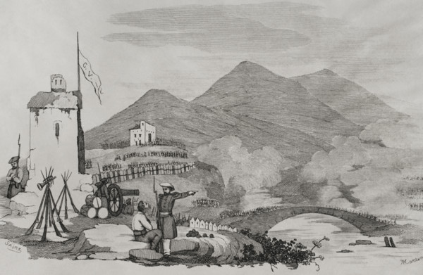 First Carlist War (1833-1840): Attack on Castrejana Bridge in 1835 (1845). Creators: Francisco Sainz, Martínez.