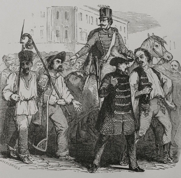 Hungarian Revolution of 1848 (15 March 1848-4 October 1849): A recruitment in Hungary, 1856. Creator: Henri Theophile Hildibrand.