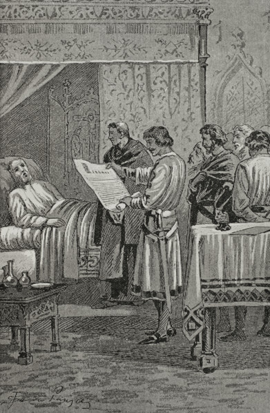 Martin the Human on his deathbed, 1410, (1890).  Creator: Joan Serra y Pausas.