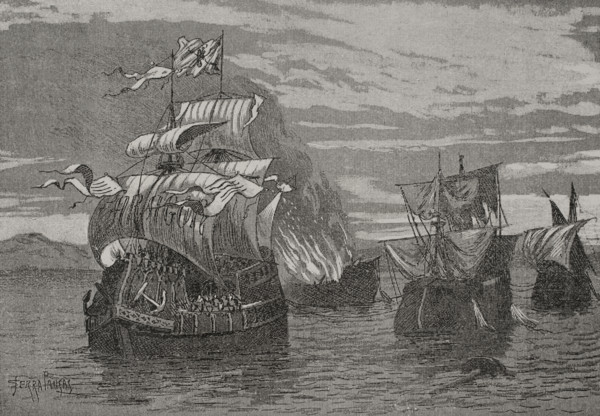 Naval battle of Sant Feliu de Guíxols, 1285, (1890).  Creator: Joan Serra y Pausas.