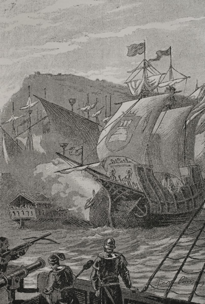War of the Two Peters, (1356-1369): The Castilian squadron in the harbour of Barcelona, 1890. Creator: Joan Serra y Pausas.