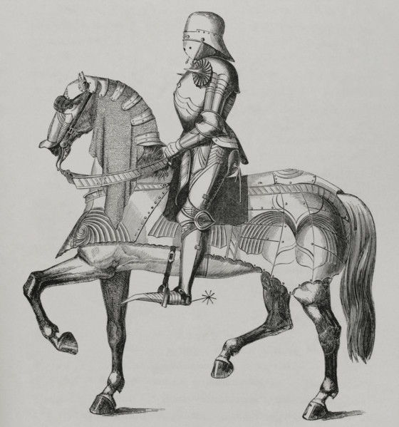 Armoured and mounted knight at war, 15th century, 1877.  Creator: Unknown.