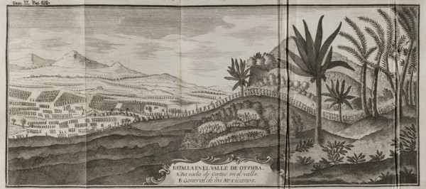 Battle of Otumba, (7th July 7, 1520): Cortés' forces descending into the valley where the... 1771.  Creator: Unknown.