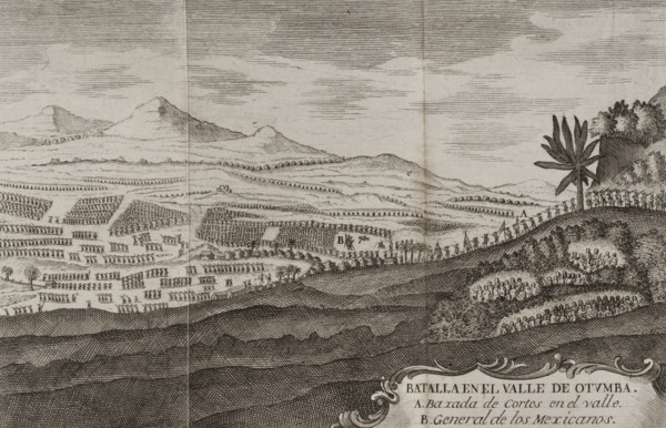 Battle of Otumba, (7th July 7, 1520): Cortés' forces descending into the valley where the... 1771.  Creator: Unknown.