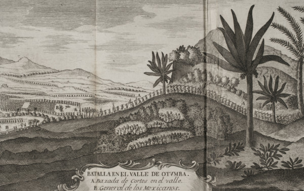 Battle of Otumba, (7th July 7, 1520): Cortés' forces descending into the valley where the... 1771.  Creator: Unknown.
