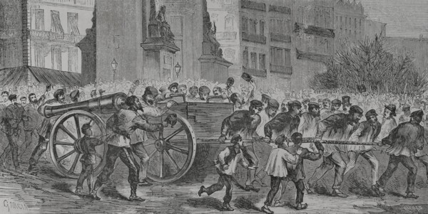 Paris Commune, France: The insurgents dragging the cannons to Montmartre, 1871. Creator: Manuel Ricord.