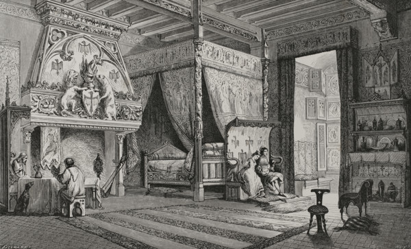14th century French manor bedroom, 1877.  Creator: Jules Jean Marie Joseph Huyot.