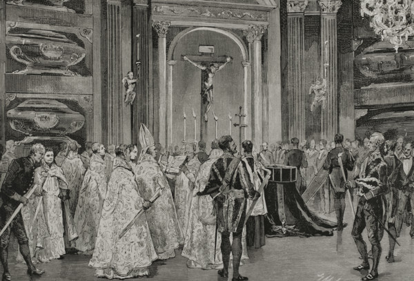 Response for Queen Maria Christina, (1806-1878) as her body is laid to rest in the Royal..., 1878.  Creator: Tomás Carlos Capuz.