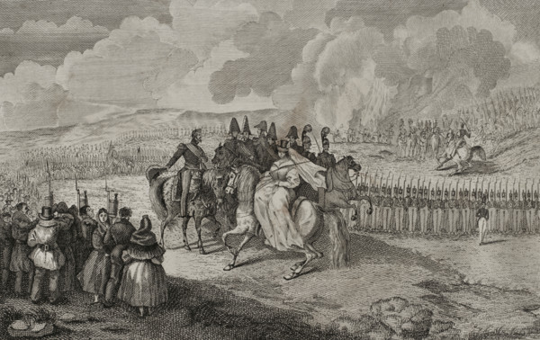 First Carlist War, (1833-1840): Military review of 1st January 1834, under the presidency of...1842. Creator: Pedro Celestino Mare.