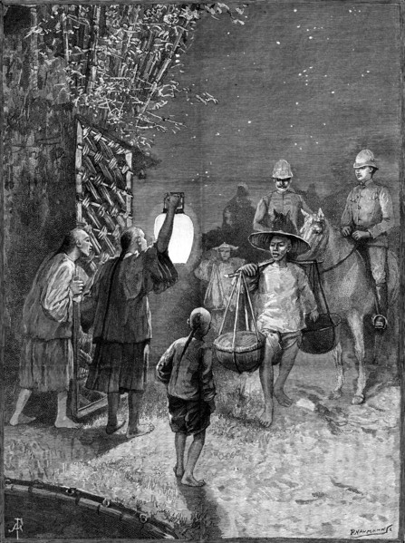 Sketches in Formosa: arrival at Bankimsing, 1890. Creator: P Naumann.