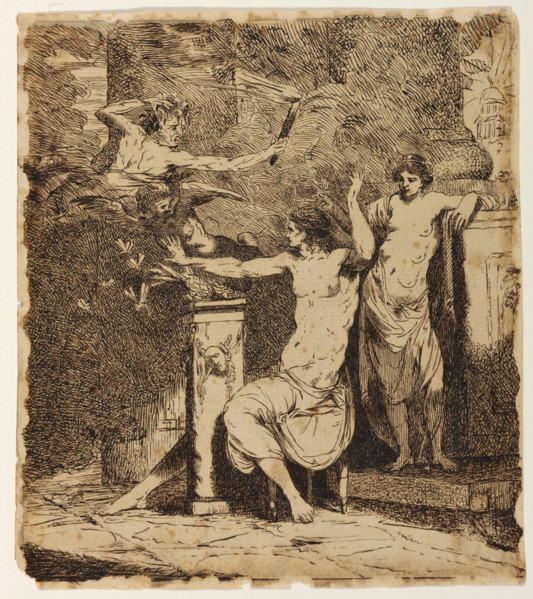 Nature, Leaning on the Sarcophagus of Shakespeare, Crowns Genius, 1773. Creator: John Hamilton Mortimer.