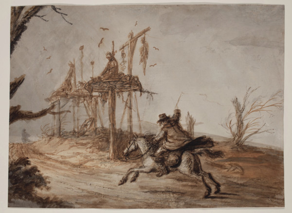 Horseman in a Landscape of Hanged and Gibbeted Men, c1800. Creator: Henry William Bunbury.