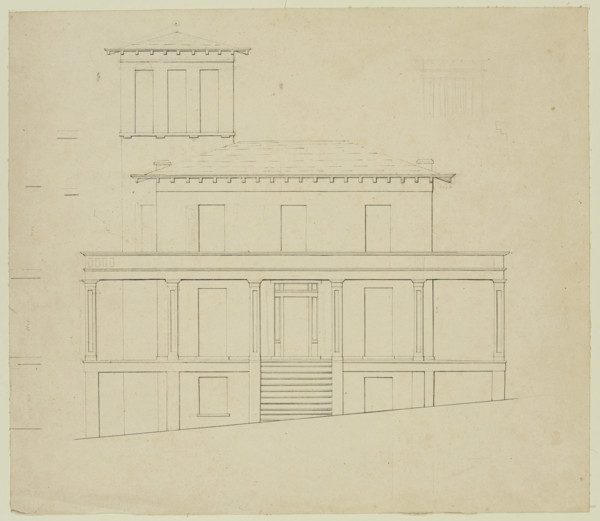 Front Elevation of Proposed Villa at Catskill, between 1840 and 1841. Creator: Thomas Cole.