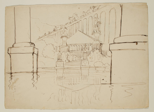 Architectural Fantasy, Study for THE ARCHITECT'S DREAM, c1839. Creator: Thomas Cole.