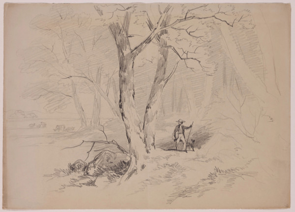 Man and Dog in the Woods, 19th century. Creator: John William Casilear.