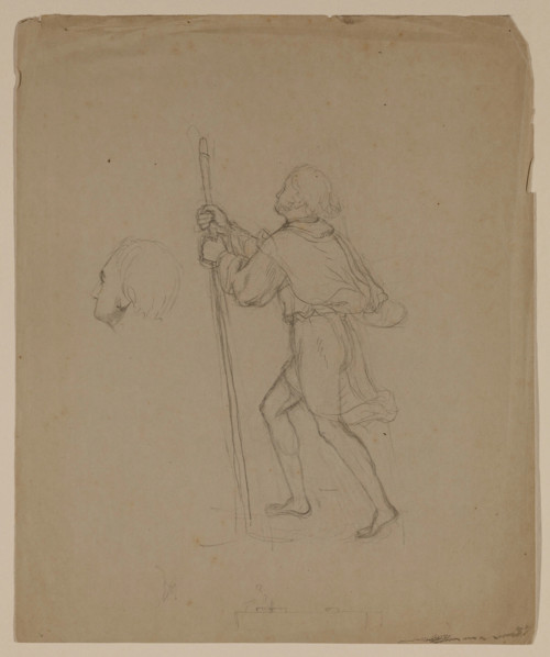 Bearded Figure in a Cape and Tunic Holding a Staff, between 1820 and 1848. Creator: Thomas Cole.