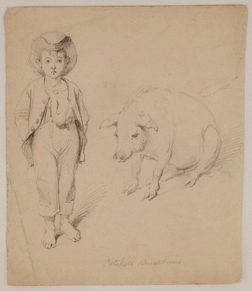 Boy and Sow, late 19th century. Creator: Felix Octavius Carr Darley.