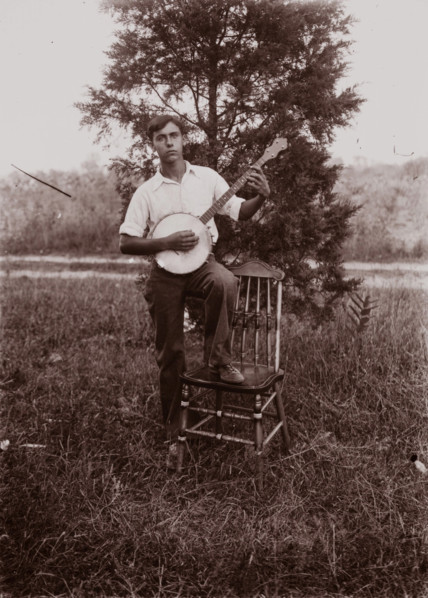Untitled (man with banjo, neg, #1), c1931, printed c1975. Creator: Wendell Hotter.