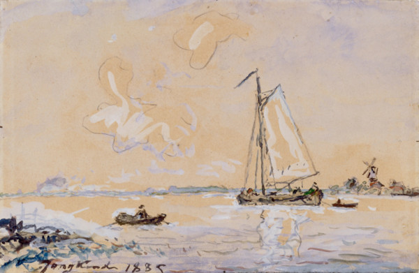 Boats on a River, 1885. Creator: Johan Barthold Jongkind.