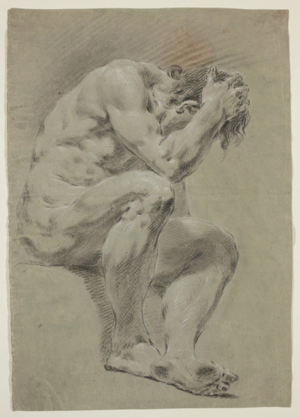 Seated Male Nude with Head Bowed, c1740. Creator: Francesco Lorenzi.