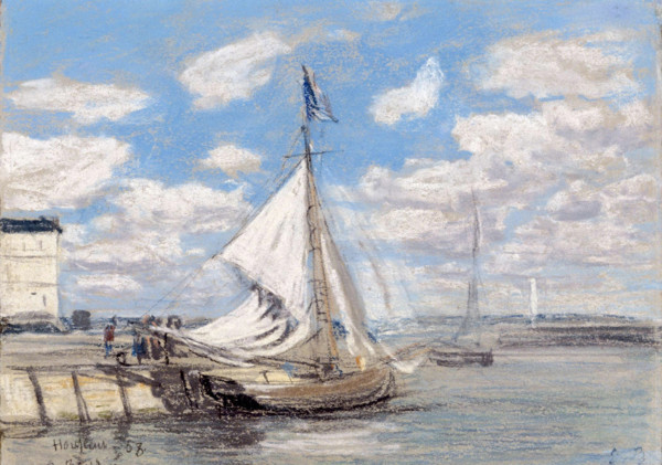 Fishing Boat in Honfleur Harbor, 1858. Creator: Eugene Louis Boudin.
