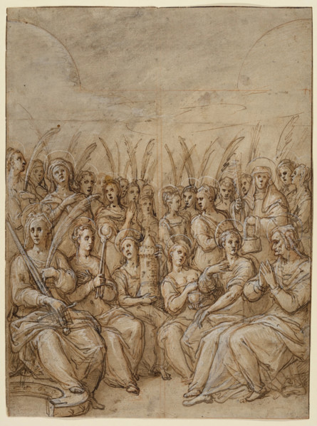 Design for the Outer Wings of an Altarpiece, with a Group of Virgin Martyrs..., 16th century. Creator: Federico Zuccaro.