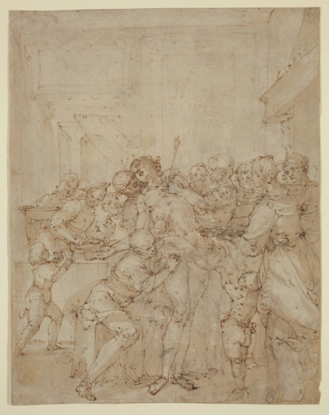 St. Sebastian Ministered to by Saint Irene and Attendants, between 1630 and 1639. Creator: Giulio Benso.