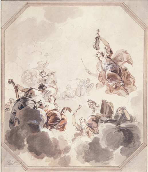 Apollo Enthroned with Minerva and the Muses, 1730. Creator: Jacob de Wit.