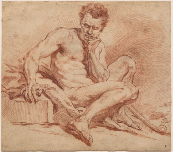 Seated Male Nude with Shepherd Staff, between 1740 and 1759. Creator: Francois Boucher.