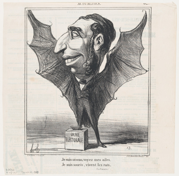 Je suis oiseau, voyez mes ailes, 1869.  Creator: Honore Daumier.