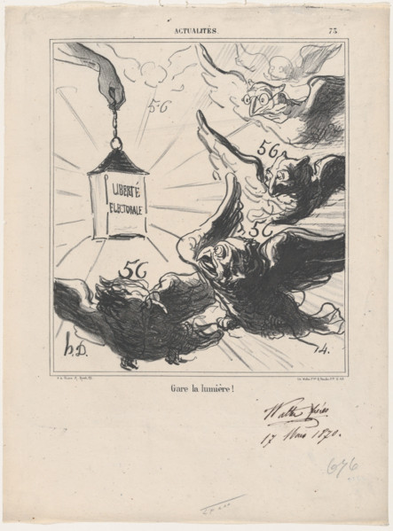 Gare la lumière!, 1870. Creator: Honore Daumier.